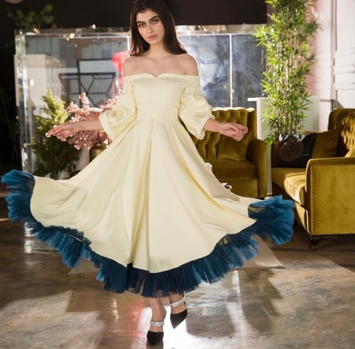 Yellow dress with blue tulle