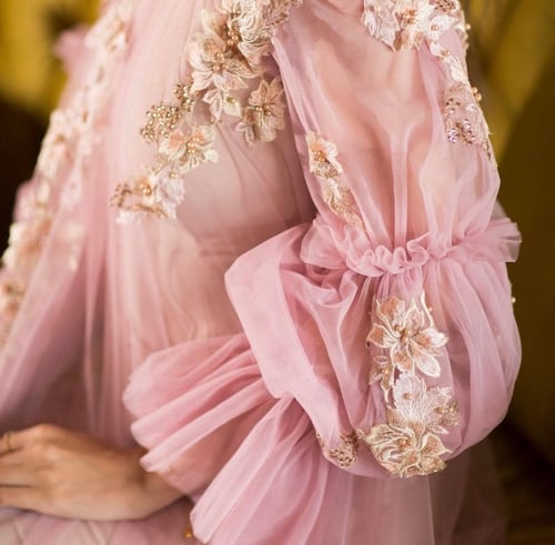 Baby pink tulle dress with gold embroidery