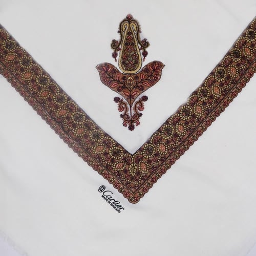 شال كشمري كارتير كريمي تطريز بني