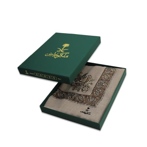 شال كشميري لون بيج غامق تطريز عودي ماركة ملكي خاص