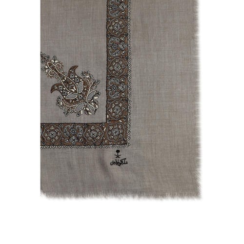 شال كشميري لون بيج غامق تطريز عودي ماركة ملكي خاص