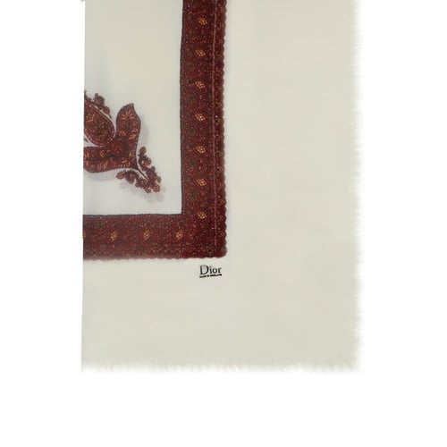 شال كشمري ديور لون ابيض تطريز احمر