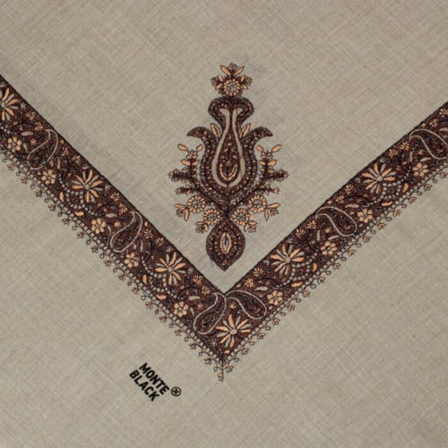 شال كشميري ماركة مونتي بلاك لون بيج مطرز بني