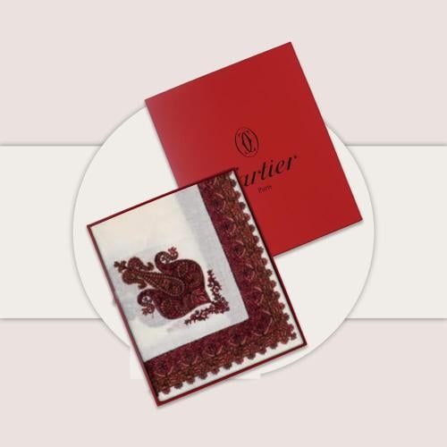 شال كشمري كارتير كريمي تطريز بني