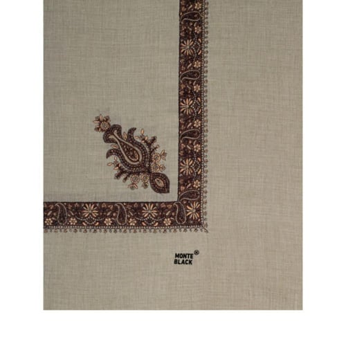 شال كشميري ماركة مونتي بلاك لون بيج مطرز بني