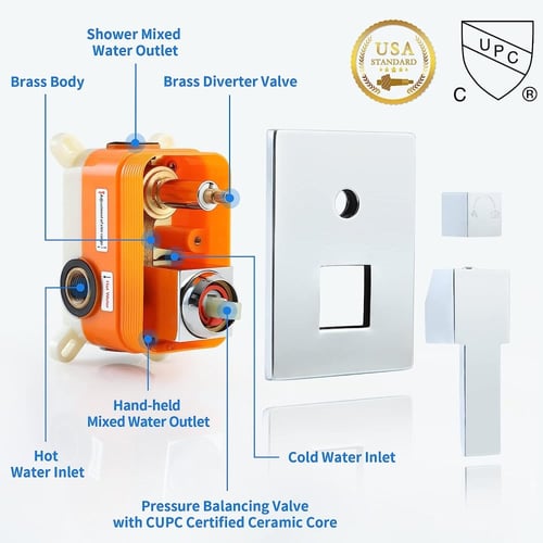 خلاط دش دفن نحاسي مخرجين بتصميم كروم لامع بدون صبا...