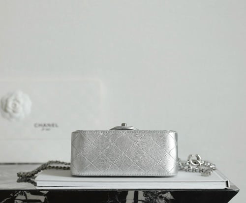 Chanel Flap Silver Caviar Leather