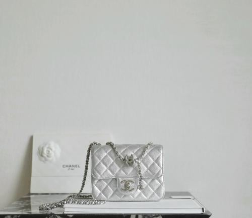 Chanel Flap Silver Caviar Leather