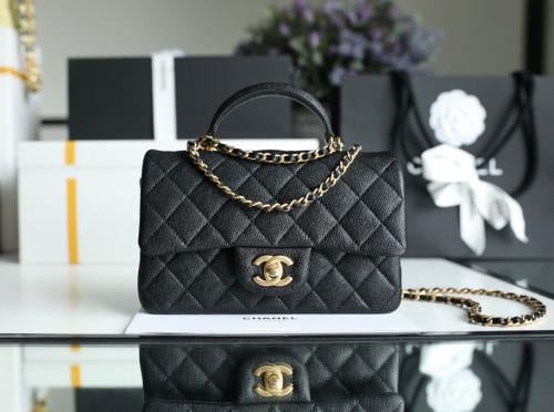 Chanel Black Leather Mini Top Handle Flap Bag
