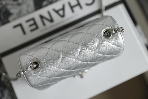 Chanel Flap Silver Caviar Leather