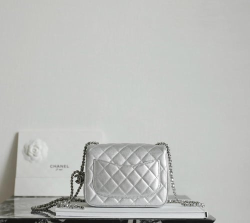Chanel Flap Silver Caviar Leather