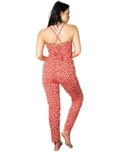 بجامة نوم قطن مصري نسائية حمراء ملونة — بلوزة وبنط...