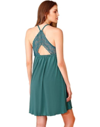 طقم قميص نوم قطن قصير زيتي مع مع روب احمر مزخرف —...