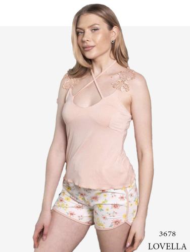 بجامة شورت قطن مصري نسائية وردي فاتح — حمالات بدان...