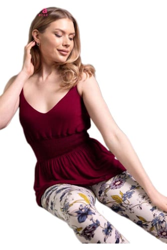 بجامة قطن مصري نسائية عنابي حمالات كتف | ناعمة و ع...