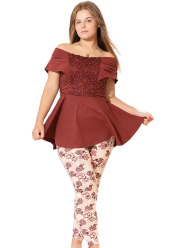 بيجامة قطن مصري نسائية عنابي عصرية مزخرفة من الوسط...