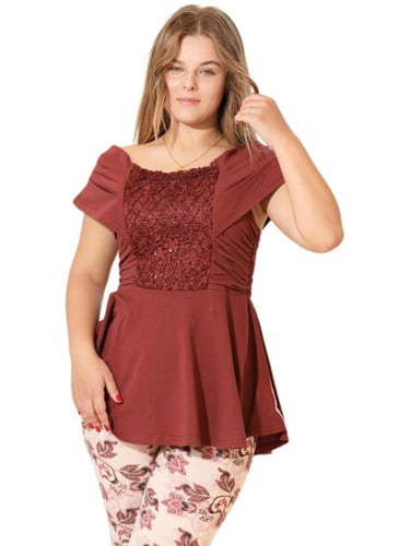 بيجامة قطن مصري نسائية عنابي عصرية مزخرفة من الوسط...