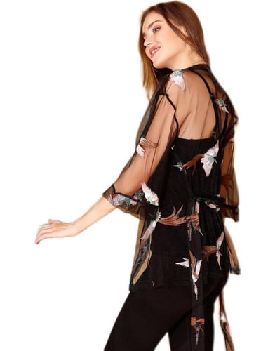 طقم لانجري اسود قطن مع روب دانتيل شفاف 3 قطع- أطلب...