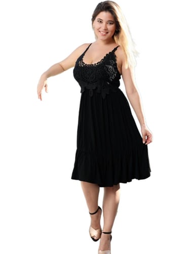 فستان نوم قطن نسائي قصير أسود — ناعم بجوبير أنيق م...