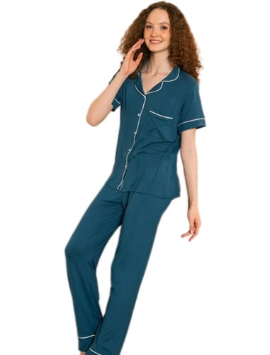 بجامة بيت قطن مصري نسائية زيتي سادة نص كم