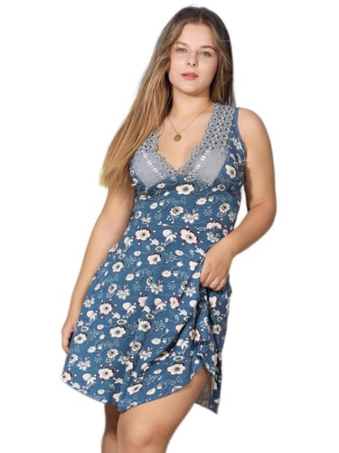 فستان نوم قطن نسائي قصير أزرق — بارد وناعم مقاسات...