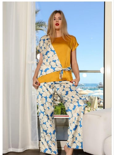 بيجامة ستان أرماني قطعتين نص كم- أطلبة الأن !