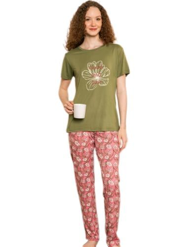 بجامة بيت قطن مصري نسائية لون كموني نص كم