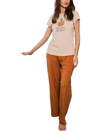 بجامة نسائية قطن تيشيرت عصري مع بنطال بيج- أطلبة ا...