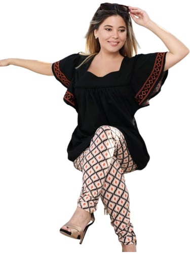 بيجامة حريمي عصرية باللون الاسود من القطن الخالص م...