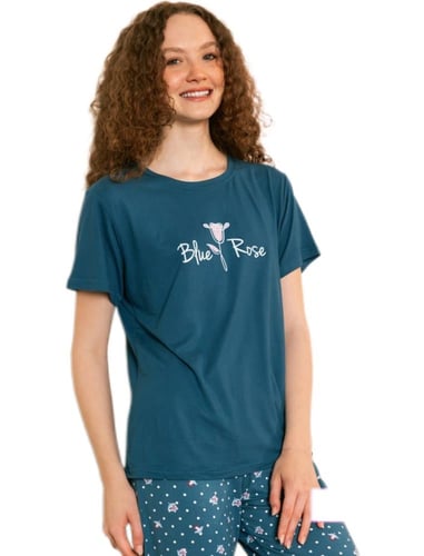 بجامة بيت قطن مصري نسائية زيتي — بلوزة وبنطال زيتي...