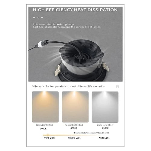 سبوت لايت جرم ابيض+داخلي اسود+اصفر ليد غاطس متحرك...