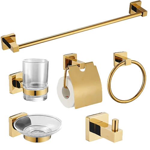 طقم اكسسوار قواعد مربع ستانلس ستيل 201 ذهبي مطفي