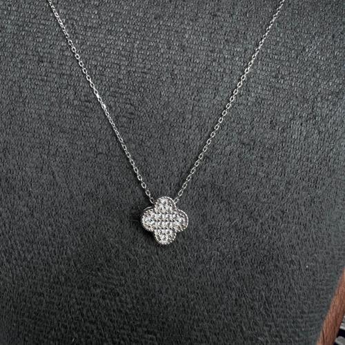 سلسلة فضة عيار 925 مع تعليقة وردة مرصعة بالزركون الابيض