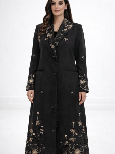 Abaya "Luxury" black fabric blazer embroidered pad...
