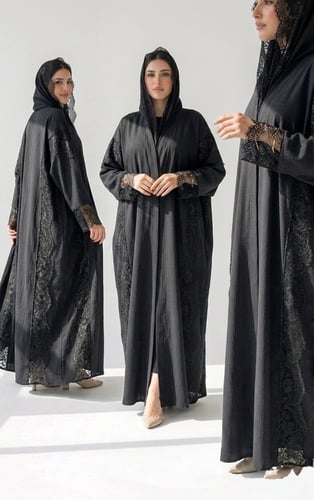 Sidrah abaya, half basha model, plain fabric, embr...