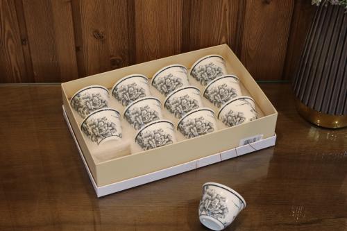 طقم فناجيل قهوة عربية مشجر 12 قطعة - تصميم الزهور...