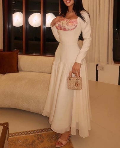 فستان سهره خامه لينين وتطريز يدوي