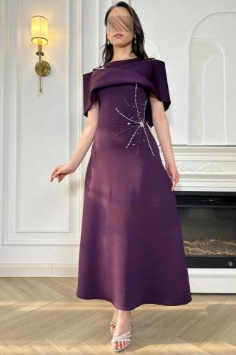 فستان سهرة مرصع بالكريستال قماش باربي مع كلفة