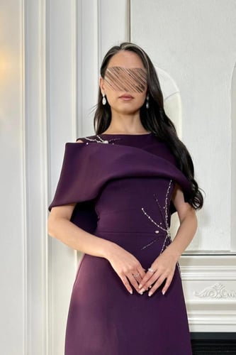 فستان سهرة مرصع بالكريستال قماش باربي مع كلفة