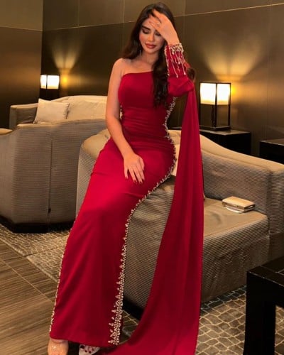 فستان احمر تطريز يدوي LM