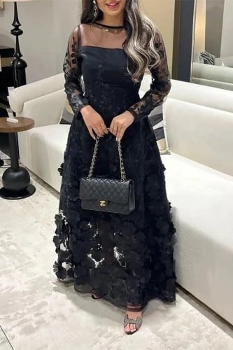 فستان اسود سهره من الدانتيل