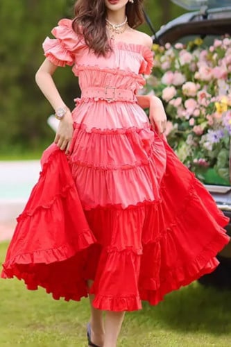 فستان ميدي مكشكش بالوان منعشة