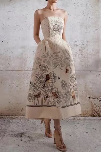فستان ميدي مزين بالطباعة