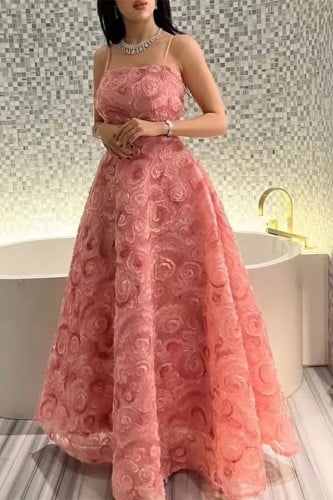 فستان نسائي سهرة من التل المورد 3D لونين: وردي وسم...