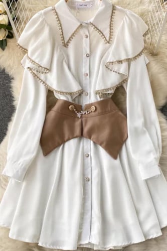 فستان قصير سكري مع حزام جلد