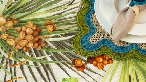 Wavey Square Placemat Olive Aqua (sold in set of 2...