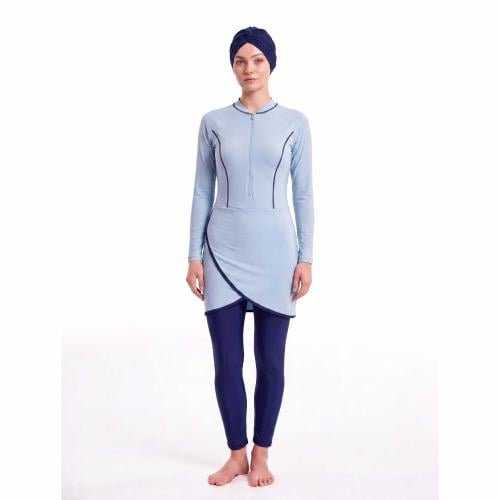 طقم مايوه بوركيني سماوي مع أزرق غامق