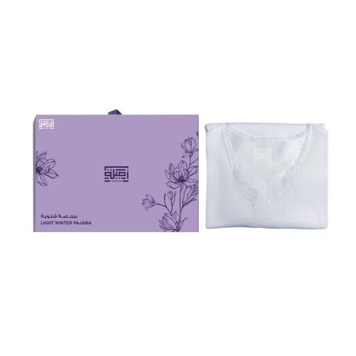 دانتيل أبيض بجامة طقم بيجاما نسائي شتوي قطن نزيل -...