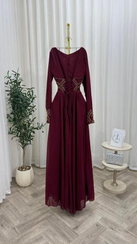 فستان سهرة شيفون تطريز يدوي