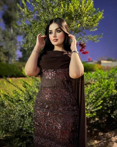 فستان شيفون بني